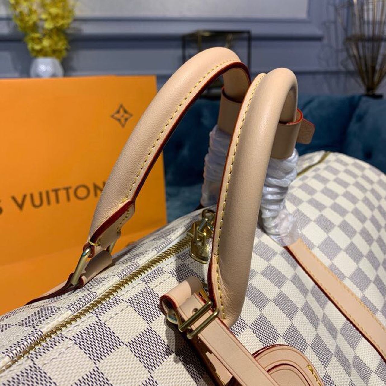 Louis Vuitton Keepall Bandouliere 55 Damier Azur Canvas For Women, Women’s Handbags, Travel Bags 21.7in/55cm