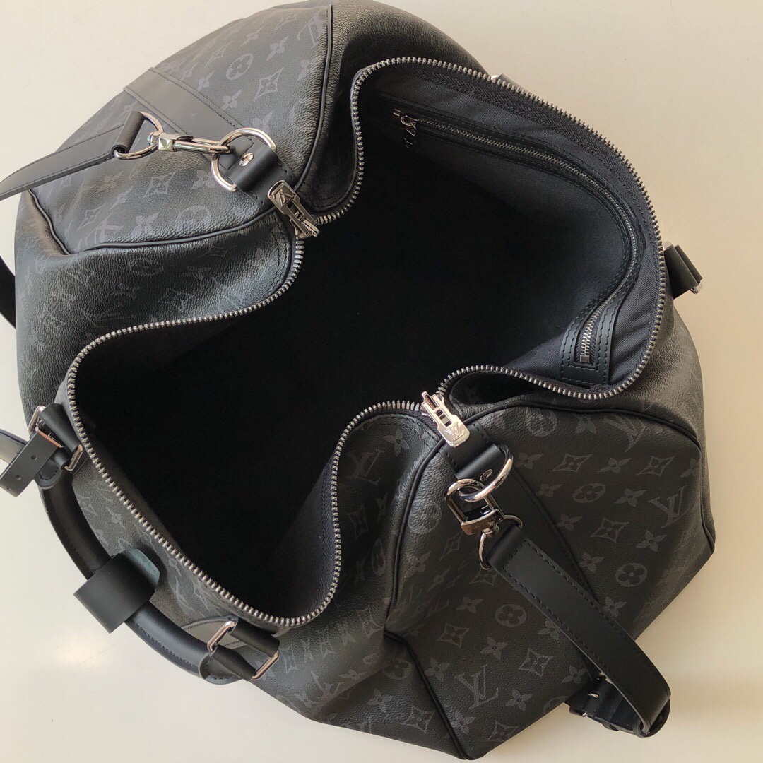 Louis Vuitton Keepall Bandouliere 55 Monogram Eclipse Canvas For Men, Men’s Bags, Travel Bags 21.7in/55cm