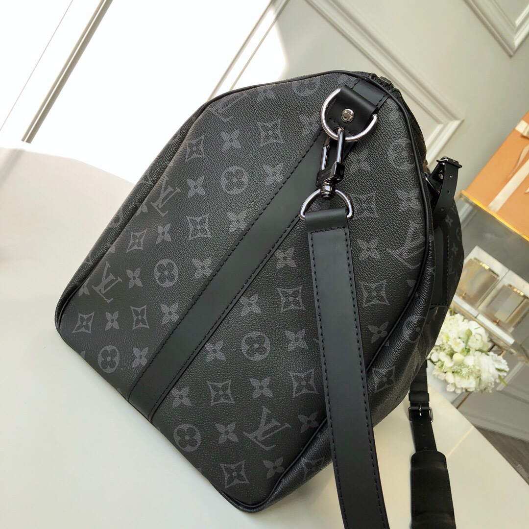 Louis Vuitton Keepall Bandouliere 55 Monogram Eclipse Canvas For Men, Men’s Bags, Travel Bags 21.7in/55cm