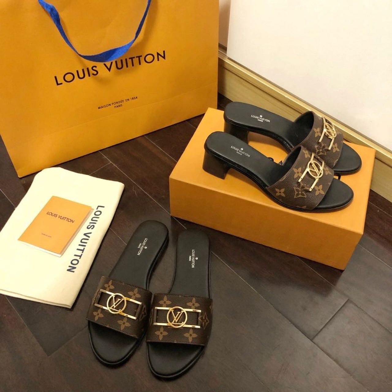Louis Vuitton Lock It Mule Patent Monogram Canvas Black/Brown For Women LV 1A660F