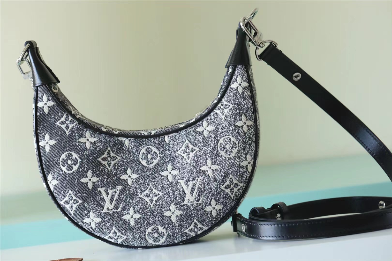 Louis Vuitton Loop Monogram Jacquard Denim Gray For Women 6.3in/16cm
