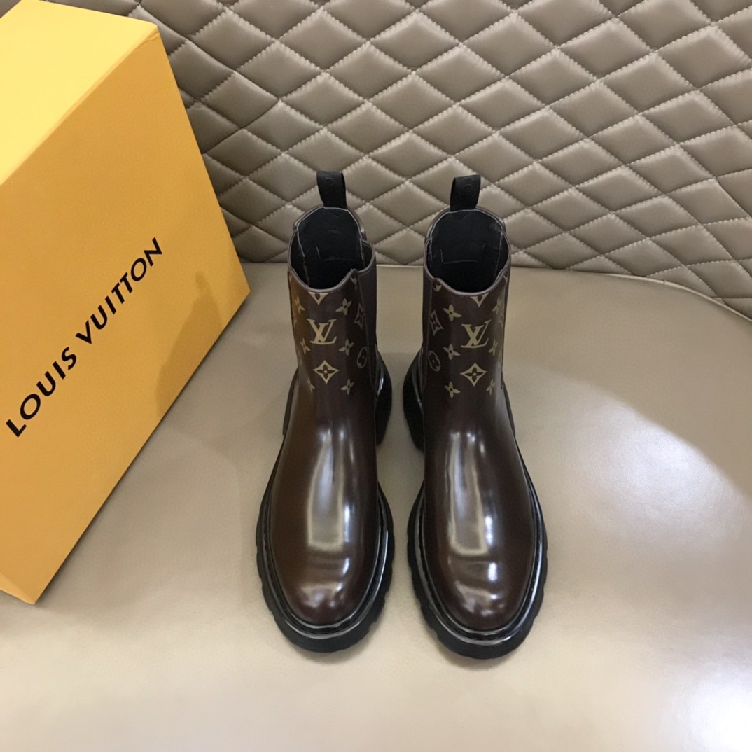 Louis Vuitton LV Bold Chelsea Boot Monogram Flower Brown For Men 1A9FEI