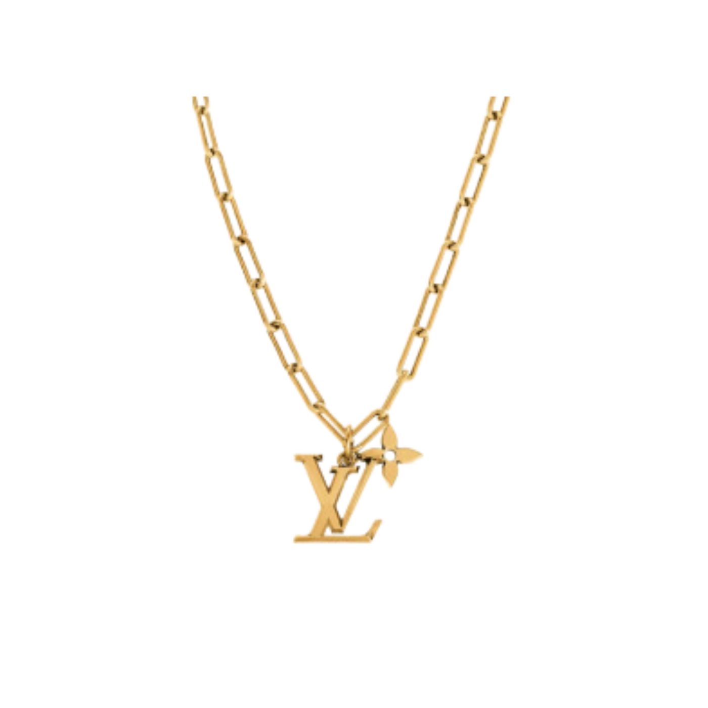 Louis Vuitton LV Flower Big Chain Necklace Gold Tone For Women