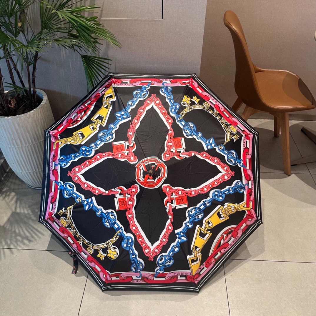 Louis Vuitton LV Folding Umbrella With Leash Black