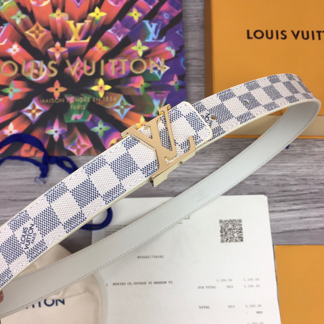 Louis Vuitton LV Initiales Reversible Belt Damier Azur Canvas, LV Women Belt