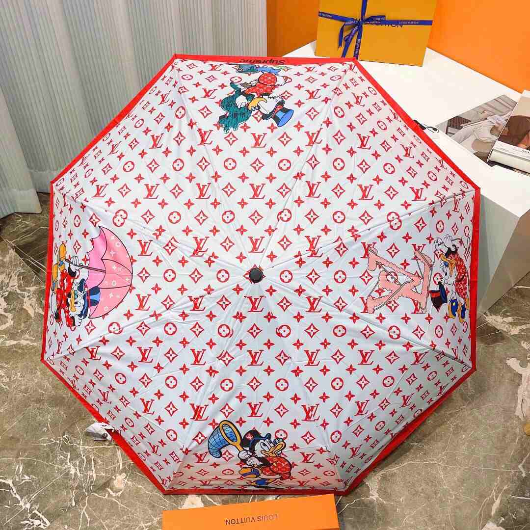 Louis Vuitton LV Monogram And Donald Duck Folding Umbrella Red