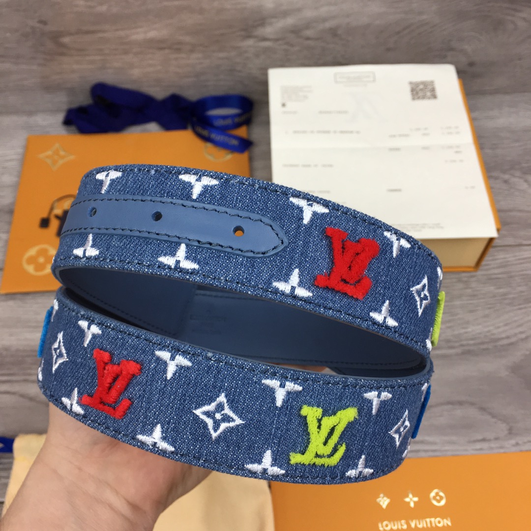 Louis Vuitton LV New Wave Belt Monogram Denim Gold Toned Hardware LV Women Belt