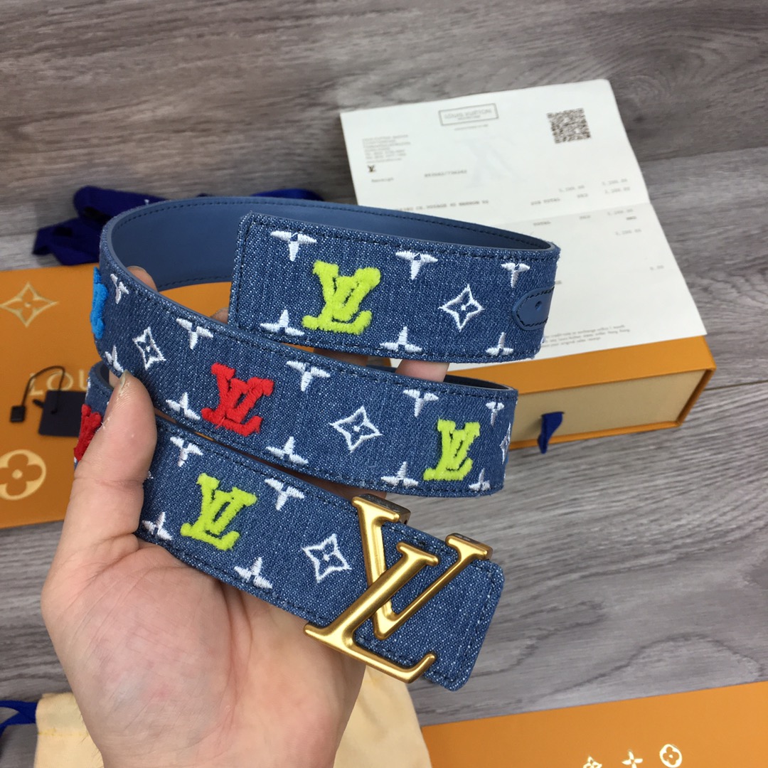 Louis Vuitton LV New Wave Belt Monogram Denim Gold Toned Hardware LV Women Belt