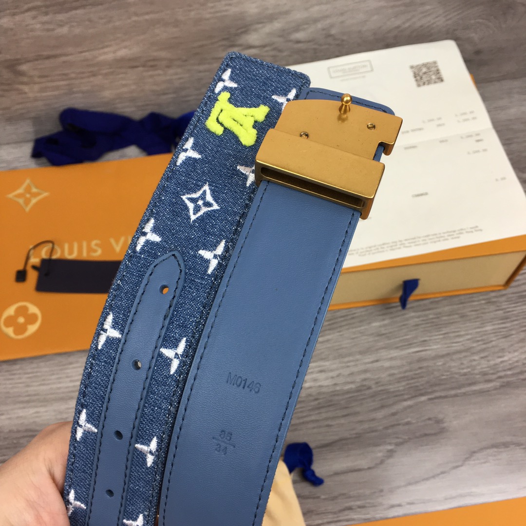 Louis Vuitton LV New Wave Belt Monogram Denim Gold Toned Hardware LV Women Belt