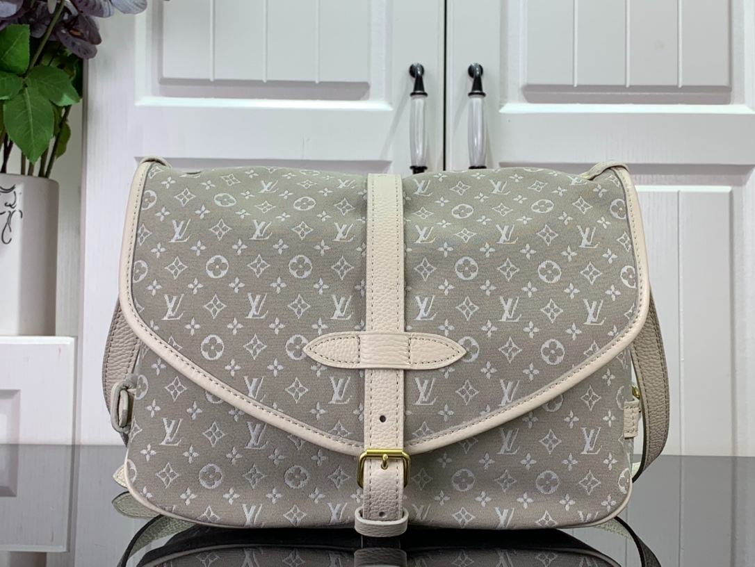 Louis Vuitton LV Saumur MM Monogram Canvas Beige/Blue/Brown For Women 11.8in/30cm