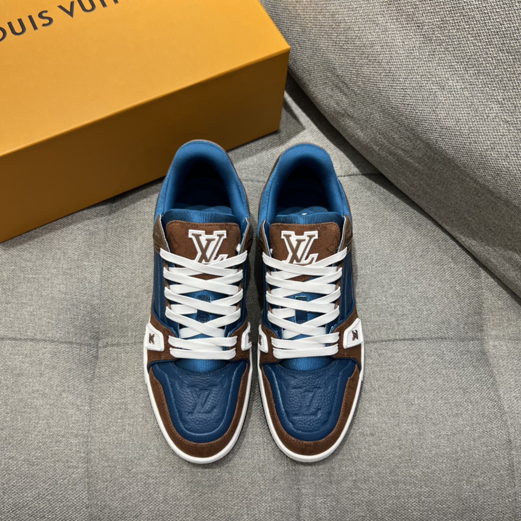 Louis Vuitton LV Trainer Sneaker Brown And Dark Blue For Men