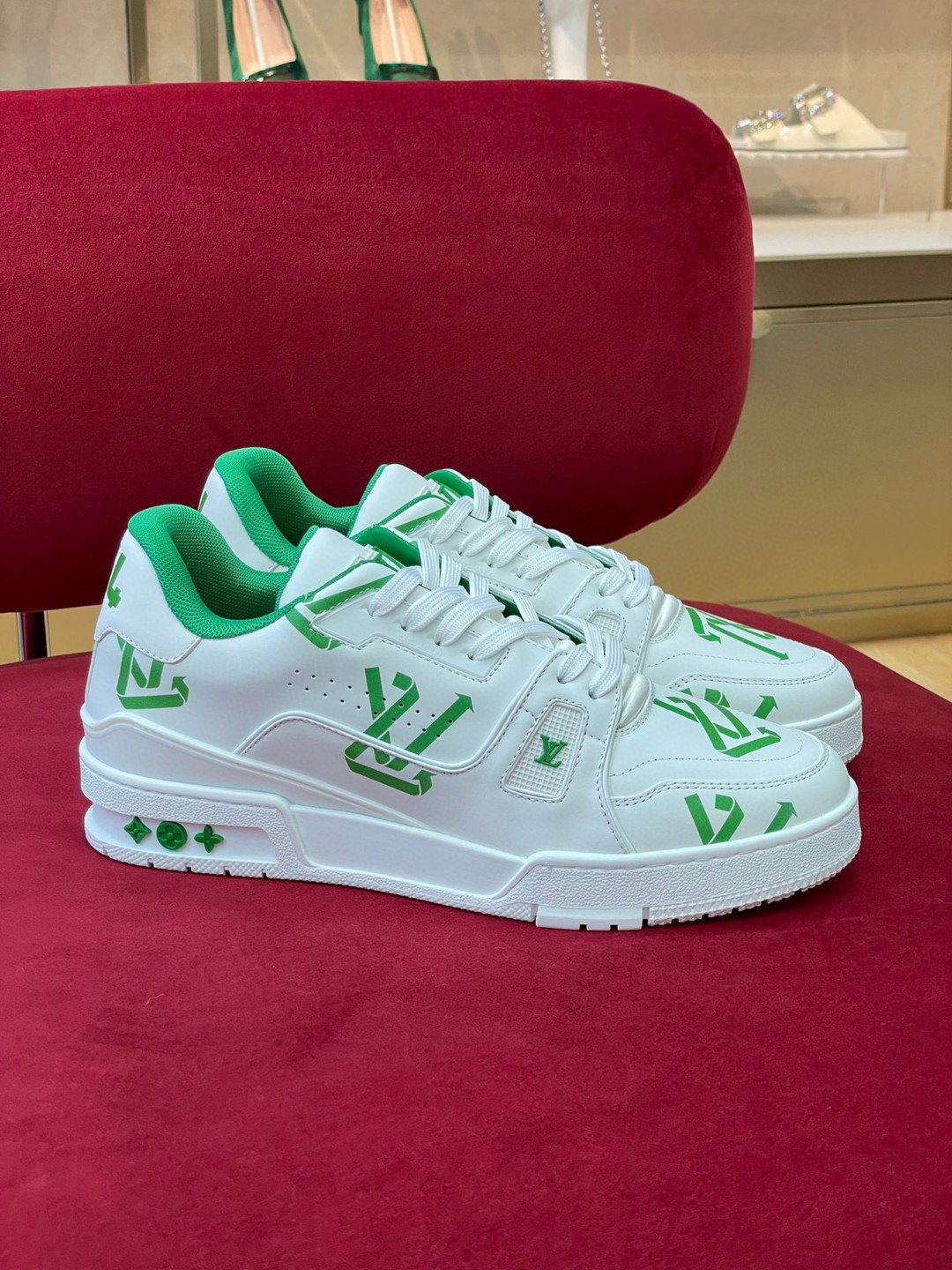 Louis Vuitton LV Trainer Sneaker Monogram Flowers Green For Men 1AAGXE