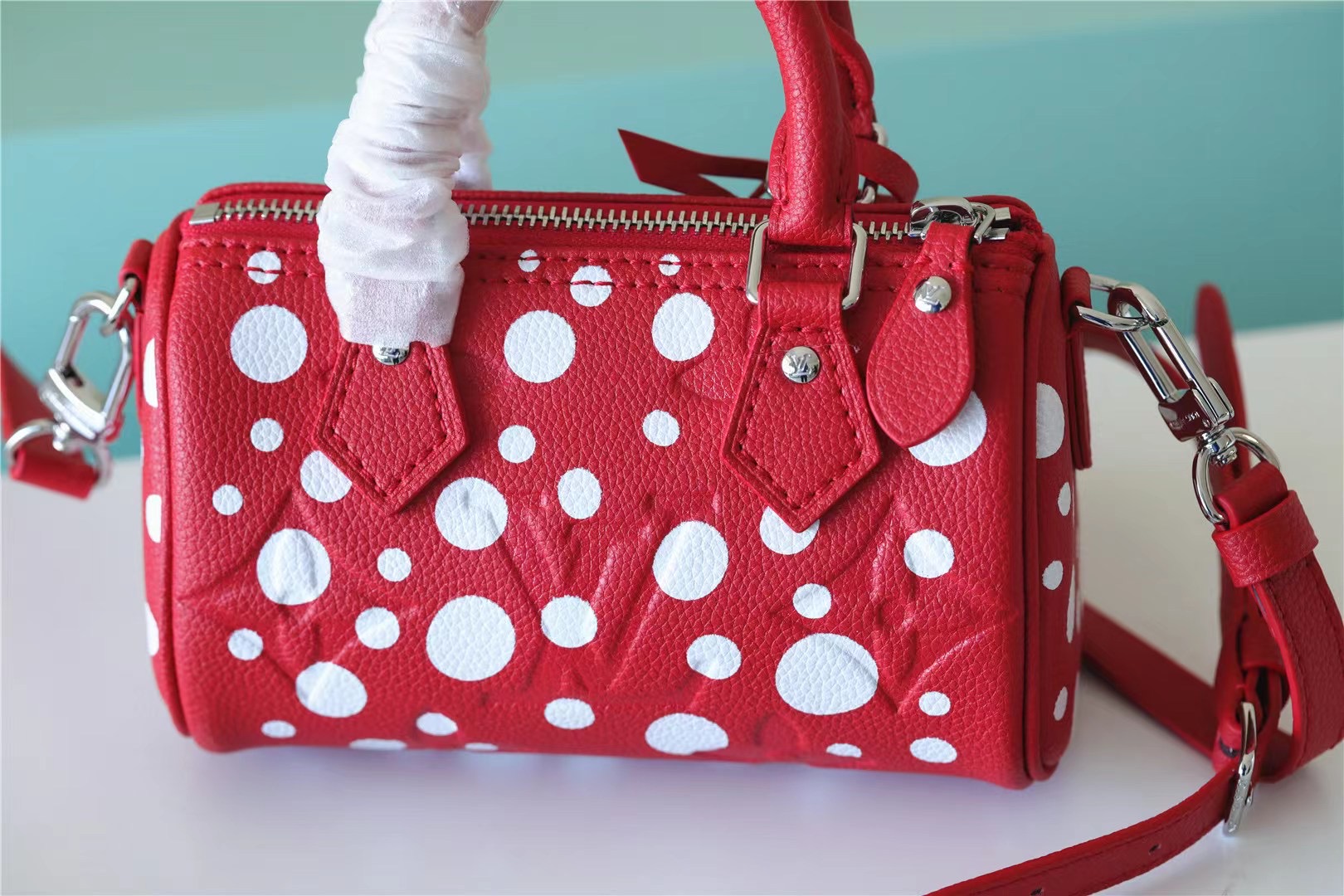 Louis Vuitton LV X YK Nano Speedy Monogram Empreinte Shouder Bags Black/Red By Yayoi Kusama For Women 6.3in/16cm