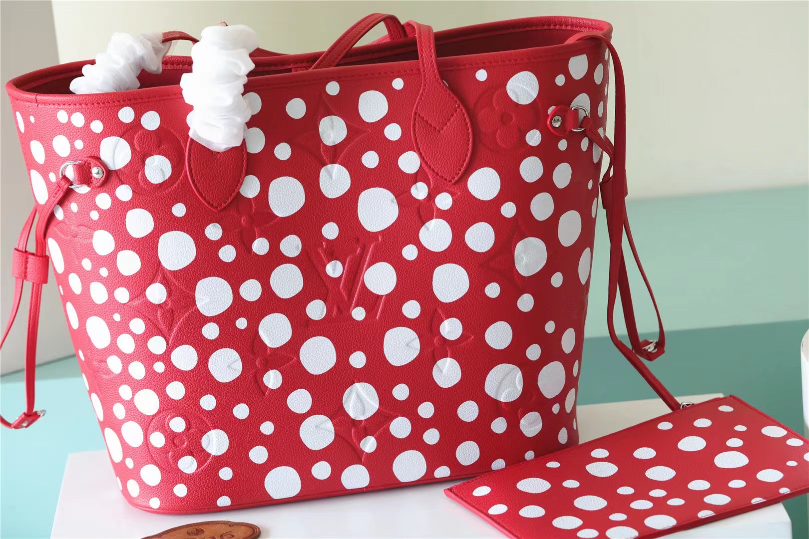 Louis Vuitton LV X YK Neverfull MM Monogram Empreinte Shouder Bags Black/Red By Yayoi Kusama For Women 12.2in/31cm