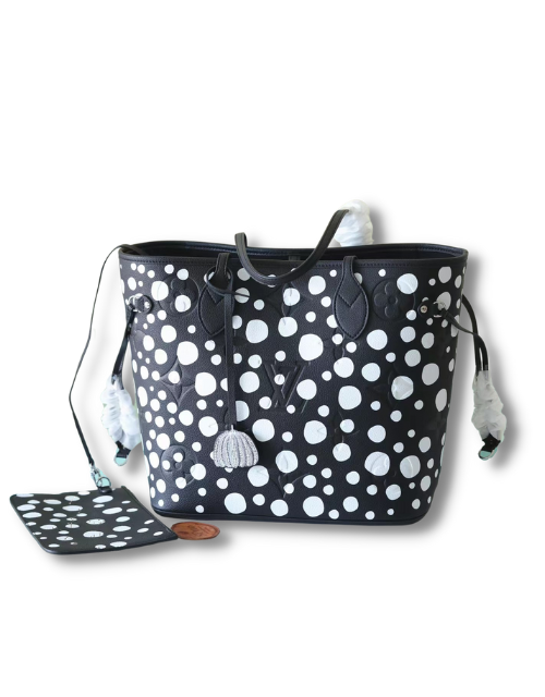 Louis Vuitton LV X YK Neverfull MM Monogram Empreinte Shouder Bags Black/Red By Yayoi Kusama For Women 12.2in/31cm