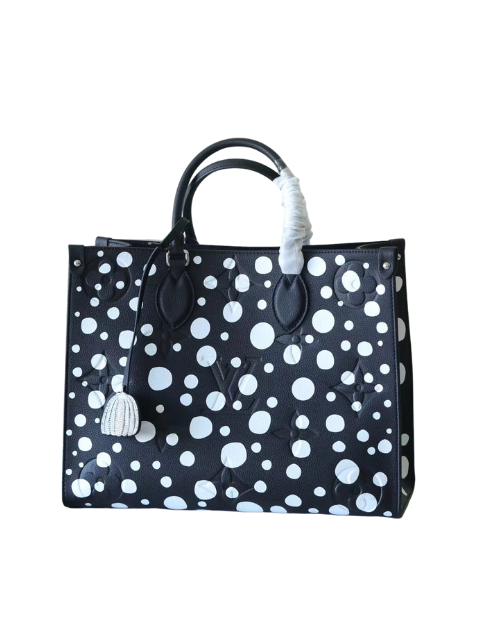 Louis Vuitton LV X YK On The Go MM Monogram Empreinte Shoulder Bags Black By Yayoi Kusama For Women 13.8in/35cm