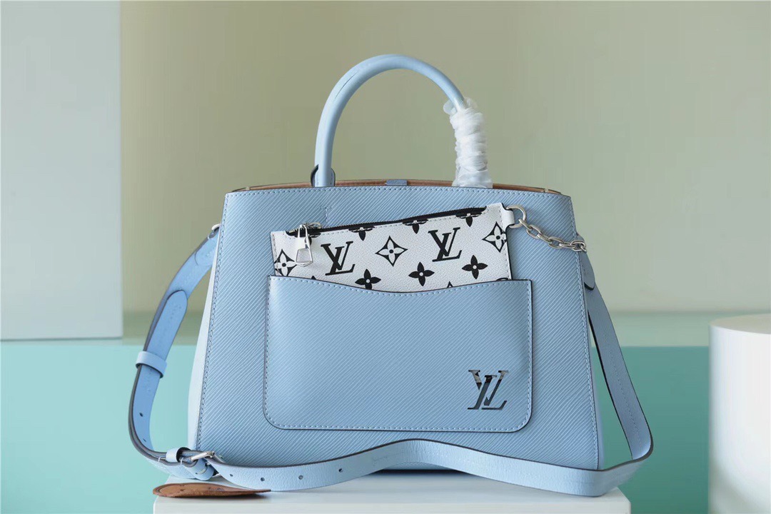 Louis Vuitton Marelle Tote MM Epi Bleu Nuage Blue For Women, Women’s Handbags, Shoulder And Crossbody Bags 11.8in/30cm LV 