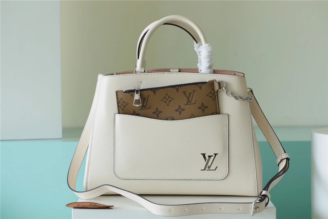 Louis Vuitton Marelle Tote MM Epi White For Women, Women’s Handbags, Shoulder And Crossbody Bags 11.8in/30cm LV