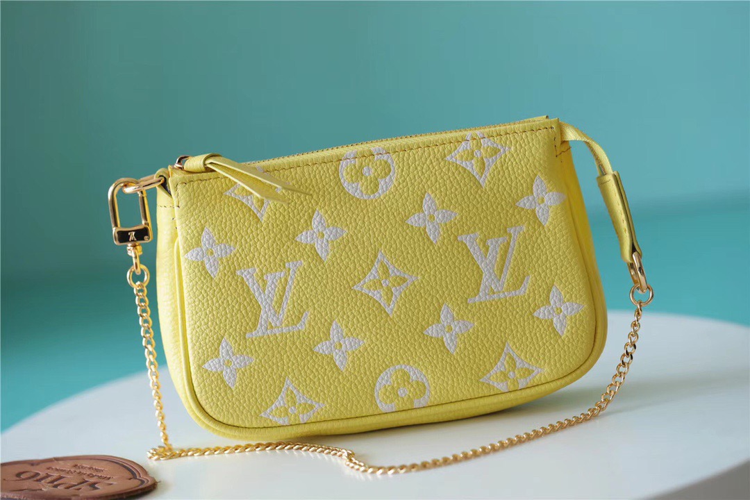 Louis Vuitton Mini Pochette Accessoires Monogram Empreinte Lemon Curd Yellow For Women, Women’s Handbags, Shoulder And Crossbody Bags 15.5cm/6.1in