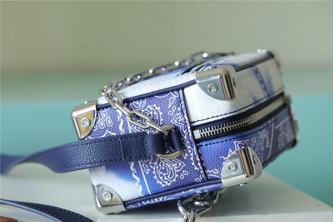 Louis Vuitton Mini Soft Trunk Monogram Bandana Blue For Men, Men’s Bags, Shoulder And Crossbody Bags 7.3in/18.5cm