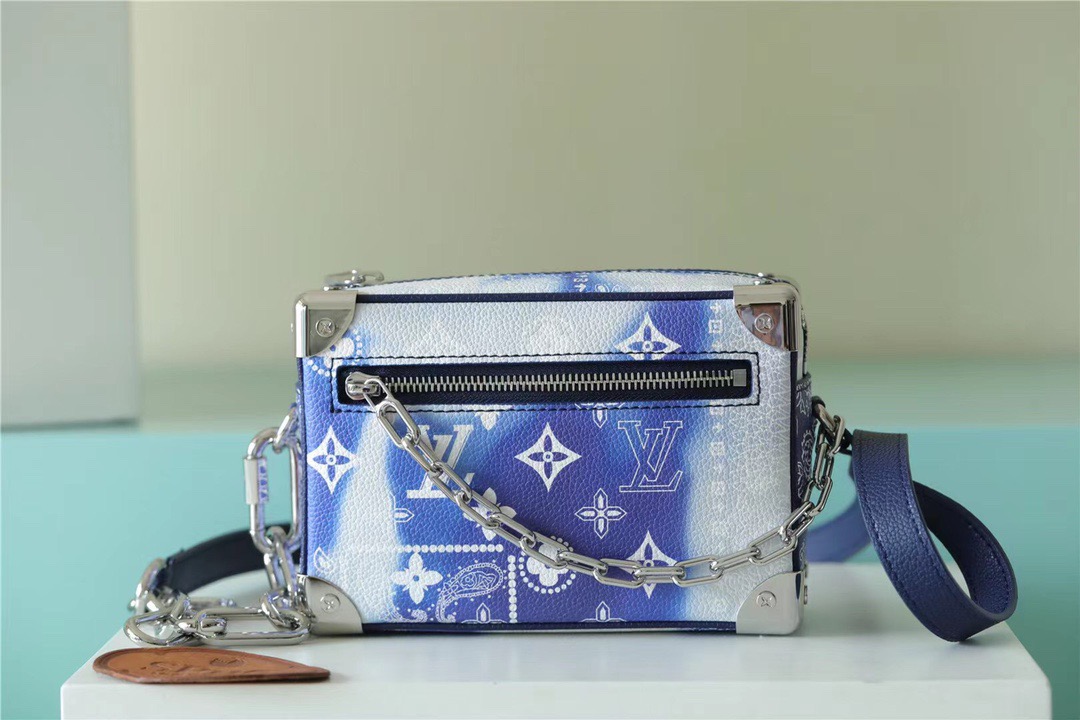 Louis Vuitton Mini Soft Trunk Monogram Bandana Blue For Men, Men’s Bags, Shoulder And Crossbody Bags 7.3in/18.5cm
