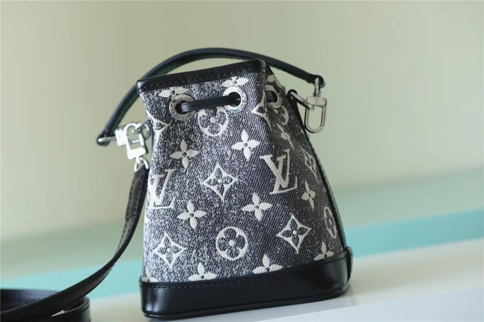 Louis Vuitton Nano Noe Monogram Jacquard Denim Gray For Women 6.3in/16cm