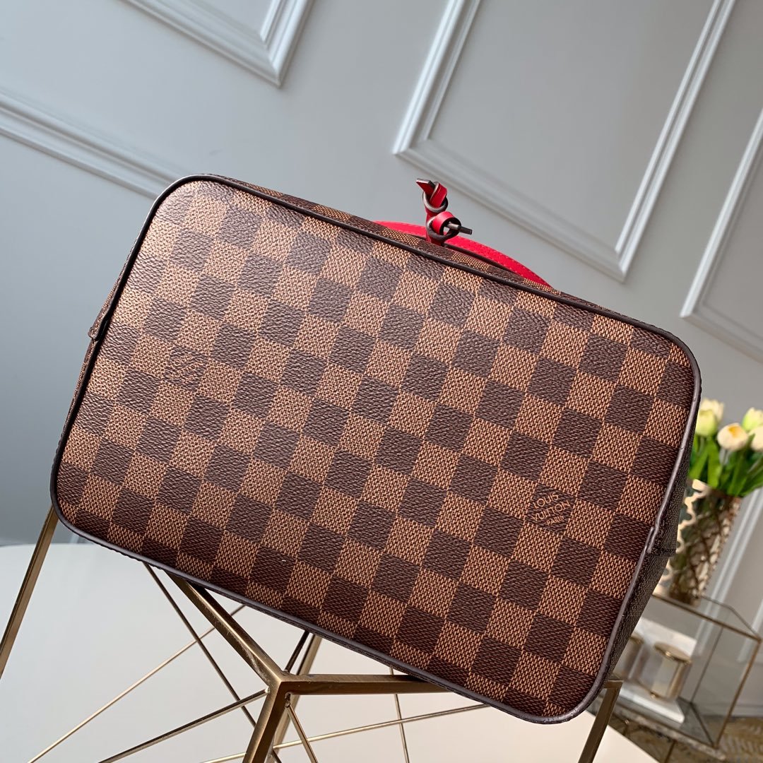Louis Vuitton NeoNoe MM Bucket Bag Damier Ebene Canvas Cherry Berry For Women, Women’s Handbags, Shoulder And Crossbody Bags 10.2in/26cm