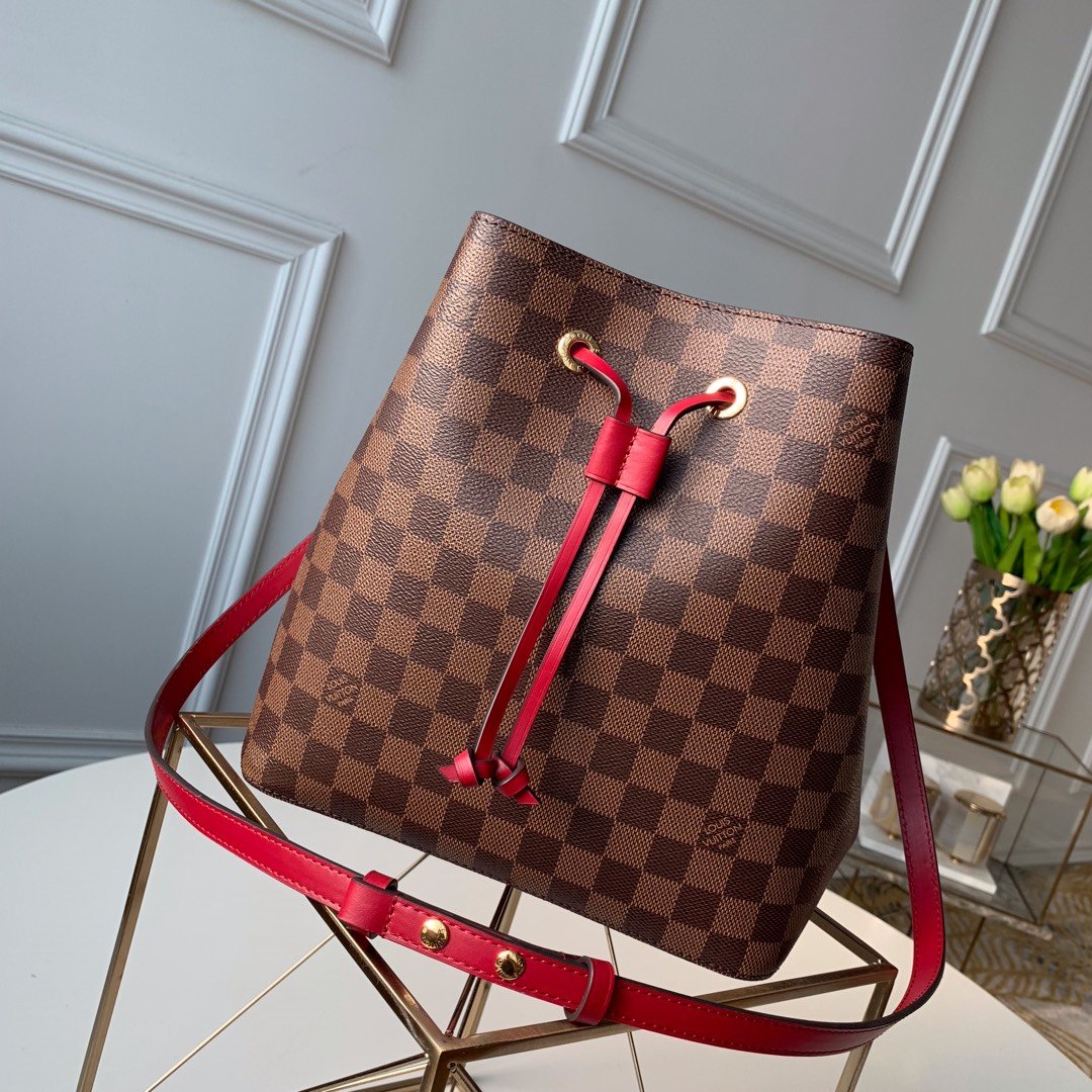 Louis Vuitton NeoNoe MM Bucket Bag Damier Ebene Canvas Cherry Berry For Women, Women’s Handbags, Shoulder And Crossbody Bags 10.2in/26cm