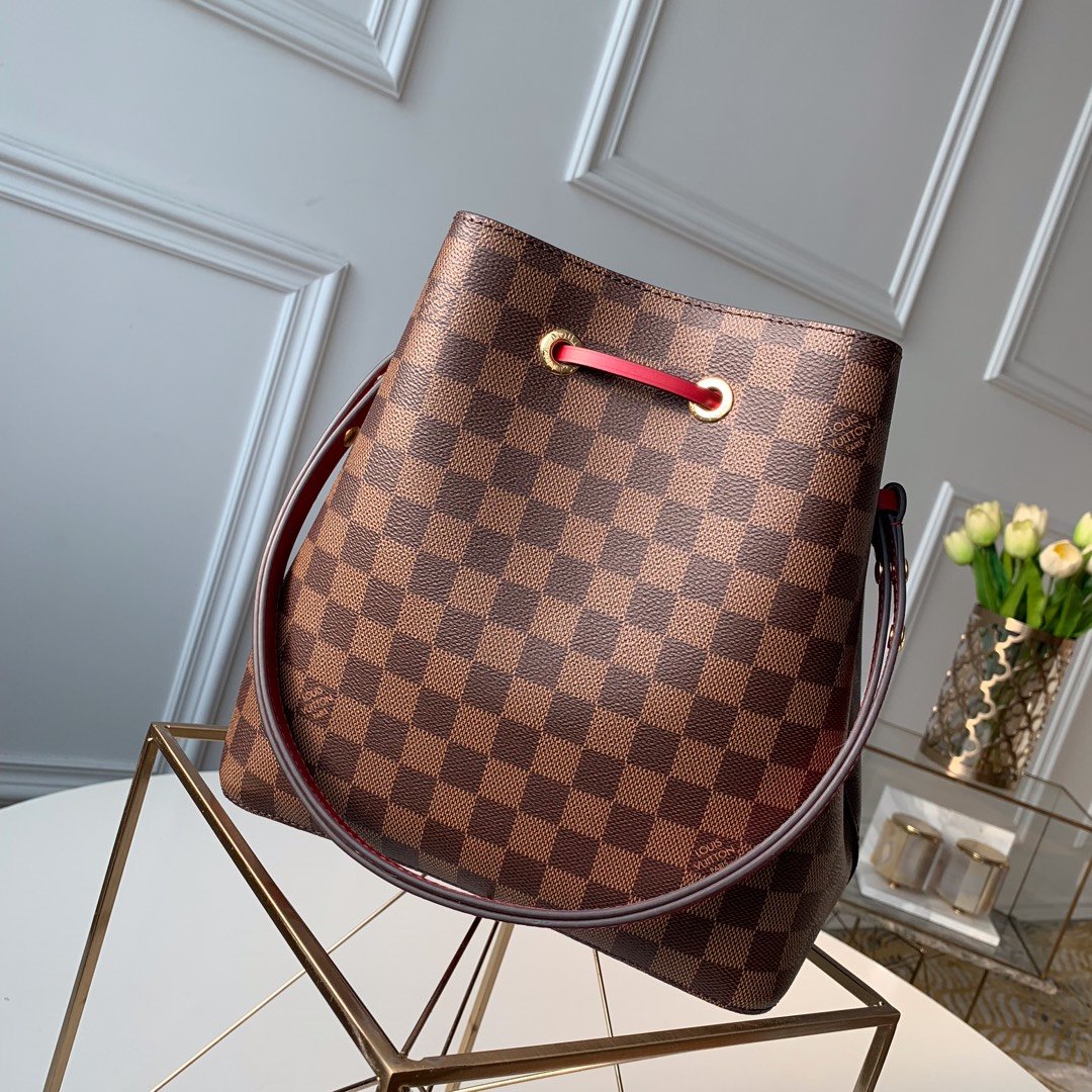 Louis Vuitton NeoNoe MM Bucket Bag Damier Ebene Canvas Cherry Berry For Women, Women’s Handbags, Shoulder And Crossbody Bags 10.2in/26cm