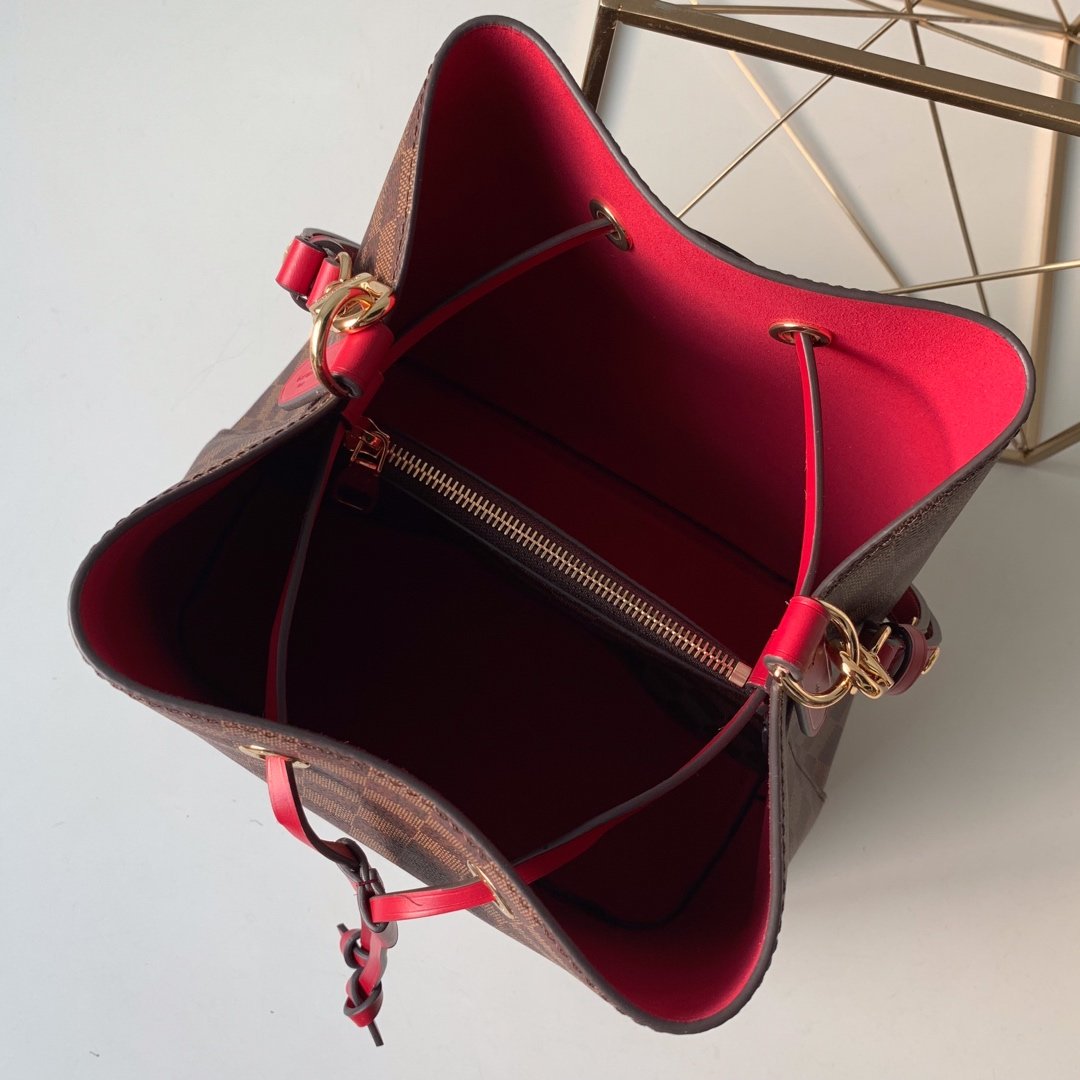 Louis Vuitton NeoNoe MM Bucket Bag Damier Ebene Canvas Cherry Berry For Women, Women’s Handbags, Shoulder And Crossbody Bags 10.2in/26cm