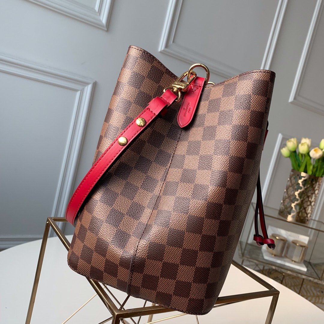 Louis Vuitton NeoNoe MM Bucket Bag Damier Ebene Canvas Cherry Berry For Women, Women’s Handbags, Shoulder And Crossbody Bags 10.2in/26cm