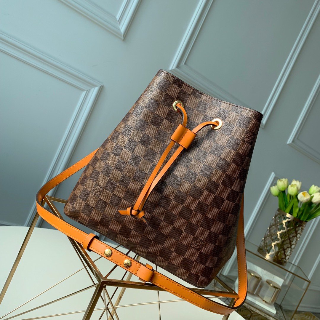 Louis Vuitton NeoNoe MM Bucket Bag Damier Ebene Canvas Safran Yellow For Women, Women’s Handbags, Shoulder And Crossbody Bags 10.2in/26cm