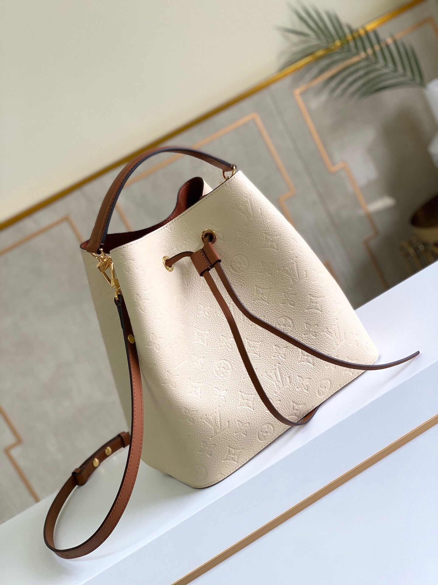 Louis Vuitton NeoNoe MM Bucket Bag Monogram Empreinte Creme For Women, Women’s Bags, Shoulder Bags 10.2in/26cm