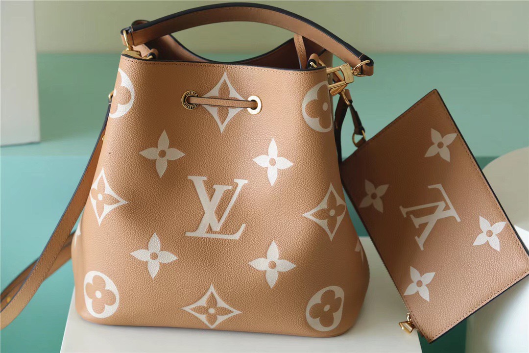 Louis Vuitton NeoNoe MM Monogram Empreinte Arizona Beige / Cream For Women, Women’s Handbags 10.2in/26cm