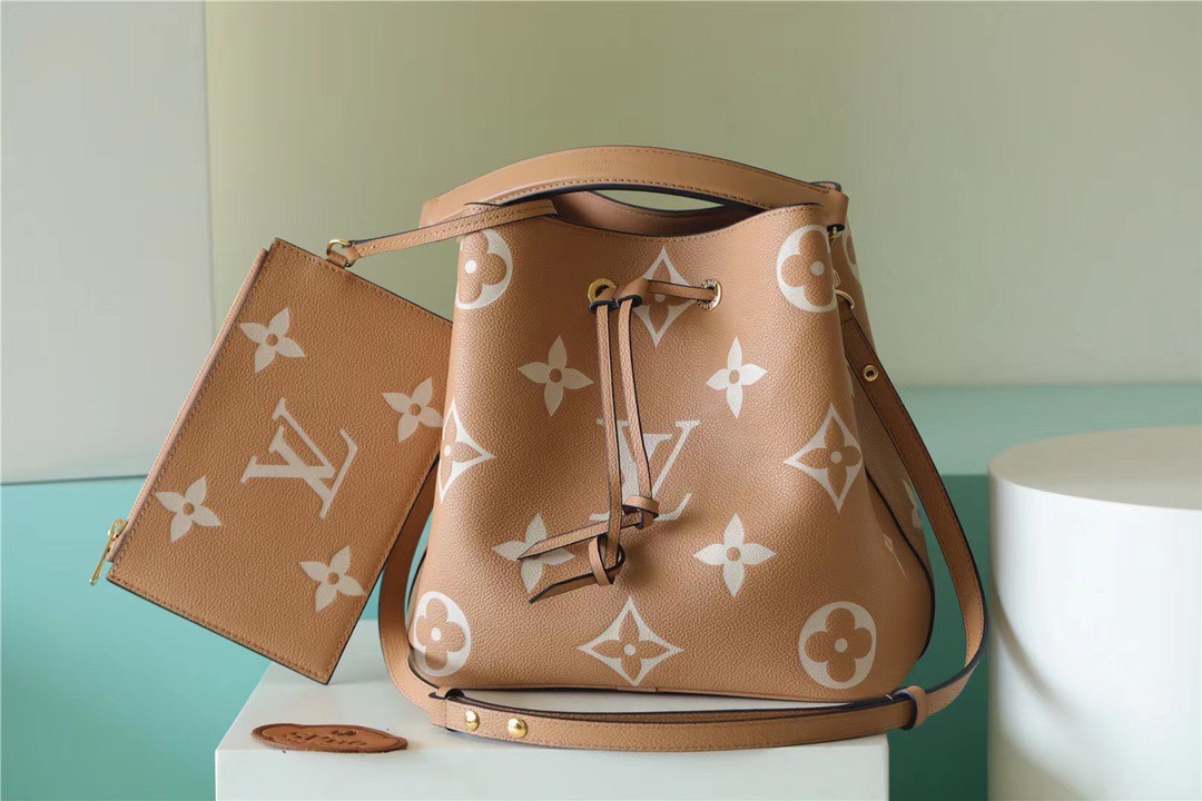 Louis Vuitton NeoNoe MM Monogram Empreinte Arizona Beige / Cream For Women, Women’s Handbags 10.2in/26cm