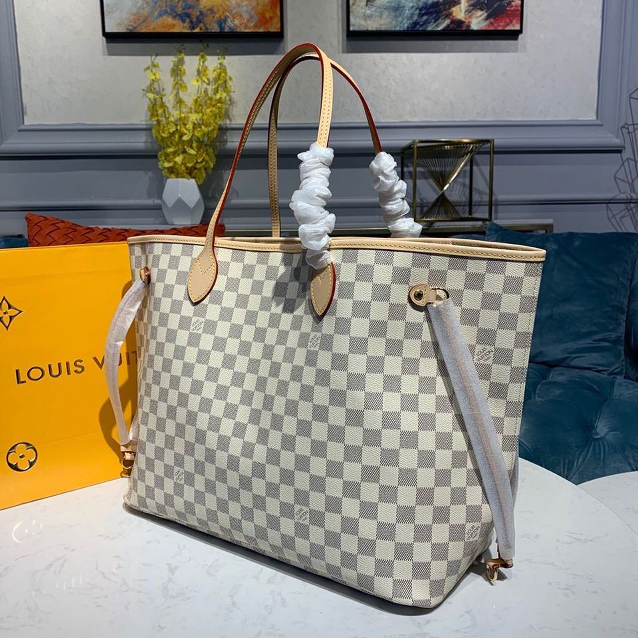 Louis Vuitton Neverfull GM Tote Bag Damier Azur Canvas Beige For Women, Women’s Handbags, Shoulder Bags 15.4in/39cm
