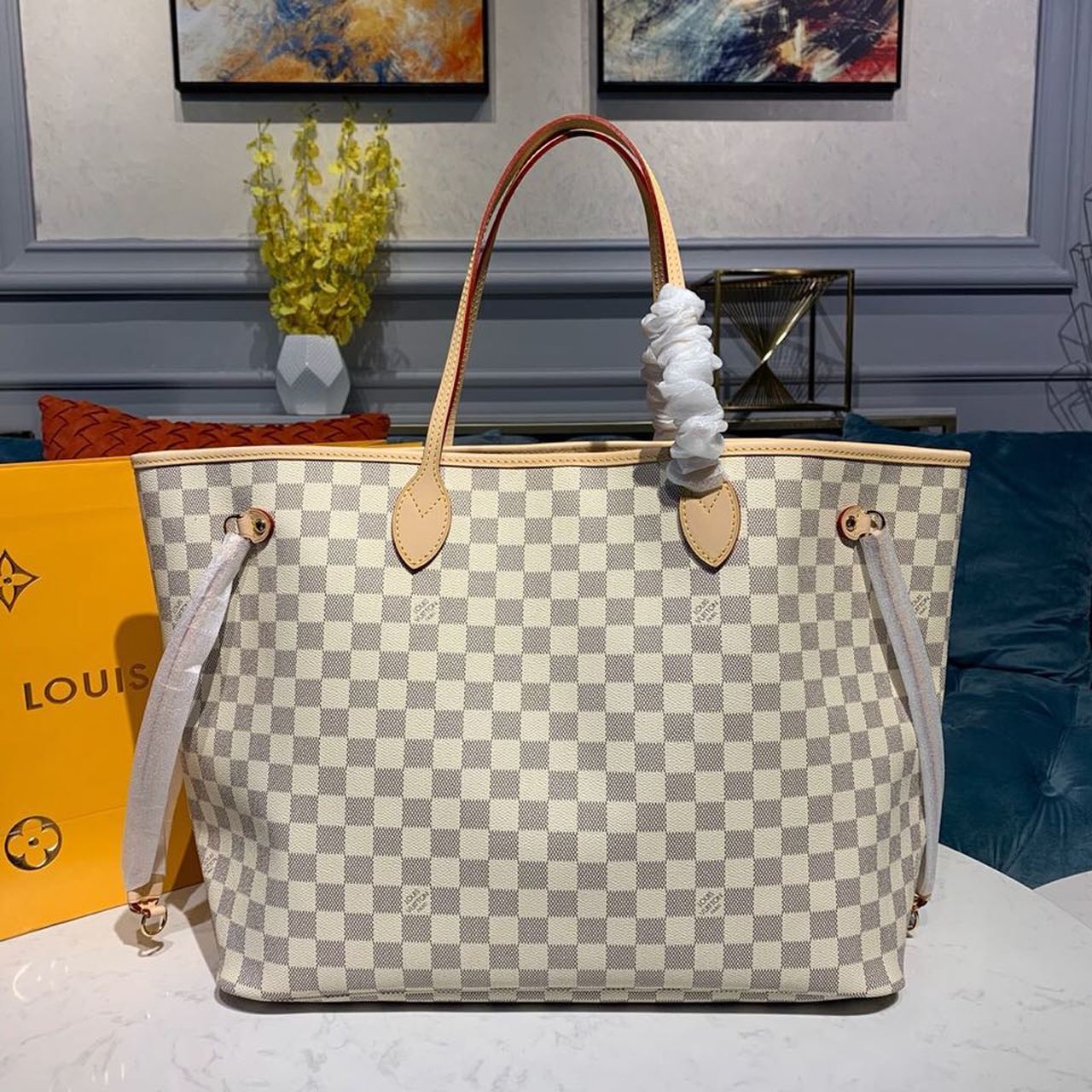 Louis Vuitton Neverfull GM Tote Bag Damier Azur Canvas Beige For Women, Women’s Handbags, Shoulder Bags 15.4in/39cm