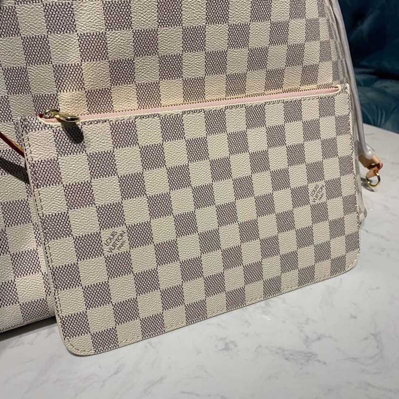 Louis Vuitton Neverfull GM Tote Bag Damier Azur Canvas Rose Ballerine Pink For Women, Women’s Handbags, Shoulder Bags 15.4in/39cm