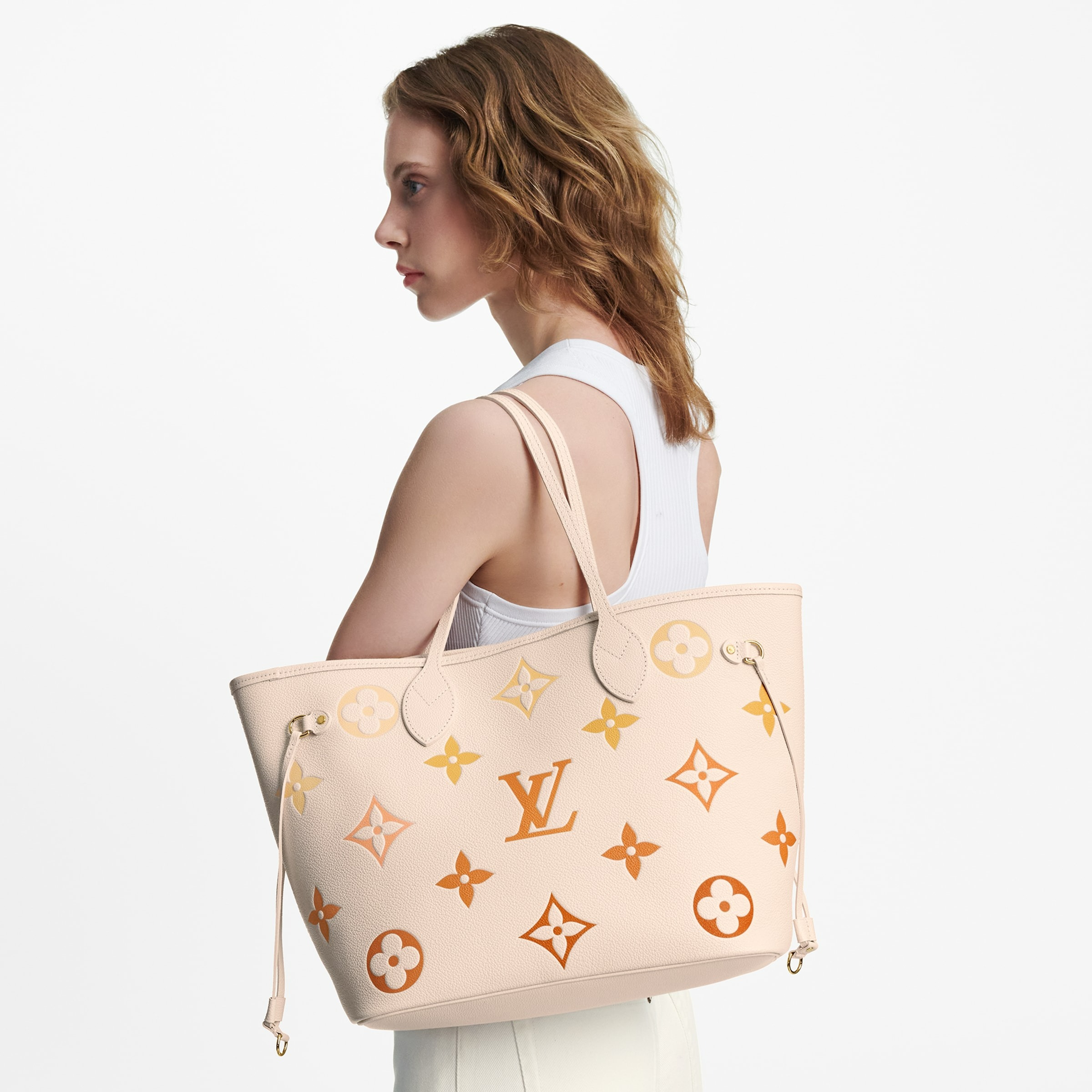 Louis Vuitton Neverfull MM Beige Bag For Women- 12.2 Inches/ 30.9 Cm
