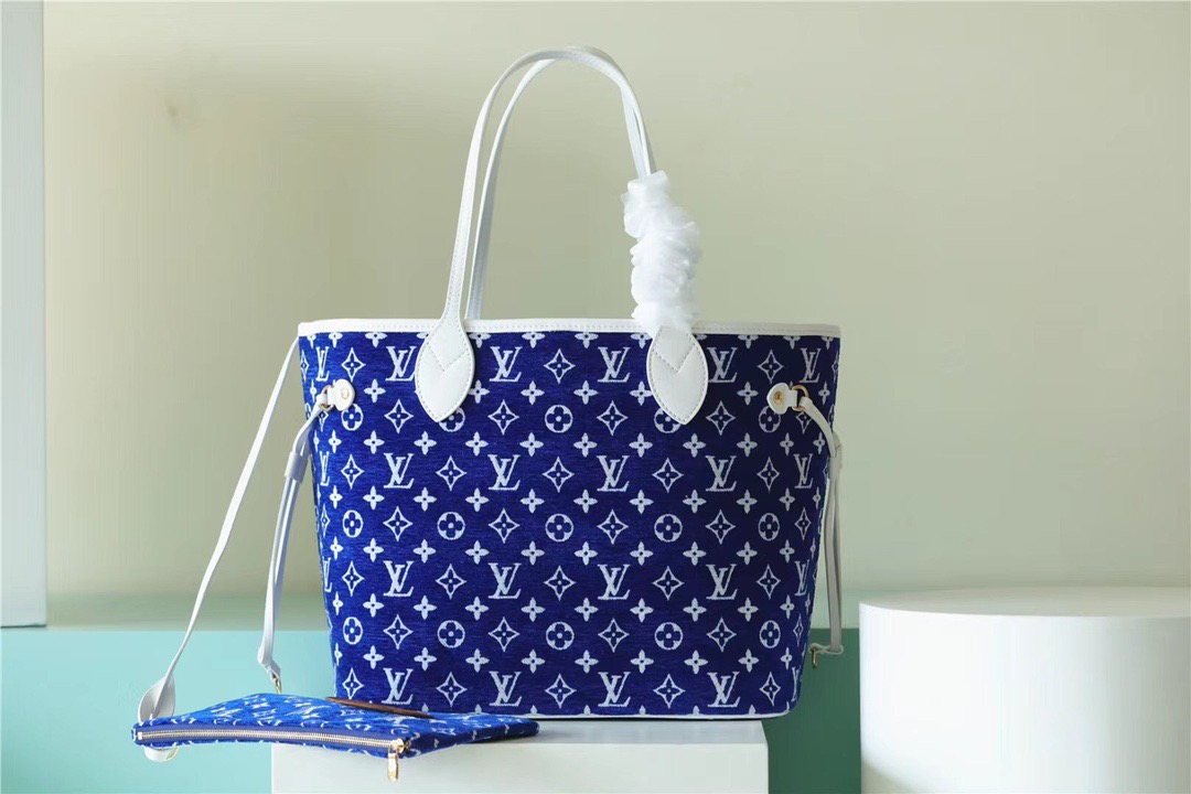 Louis Vuitton Neverfull MM Monogram Blue For Women, Women’s Handbags, Shoulder And Crossbody Bags 12.2in/31cmLV