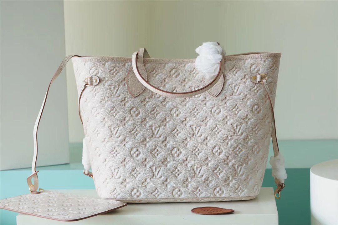 Louis Vuitton Neverfull MM Monogram Empreinte Pale Beige For Women, Women’s Handbags, Shoulder and Crossbody Bags 12.2in/31cm