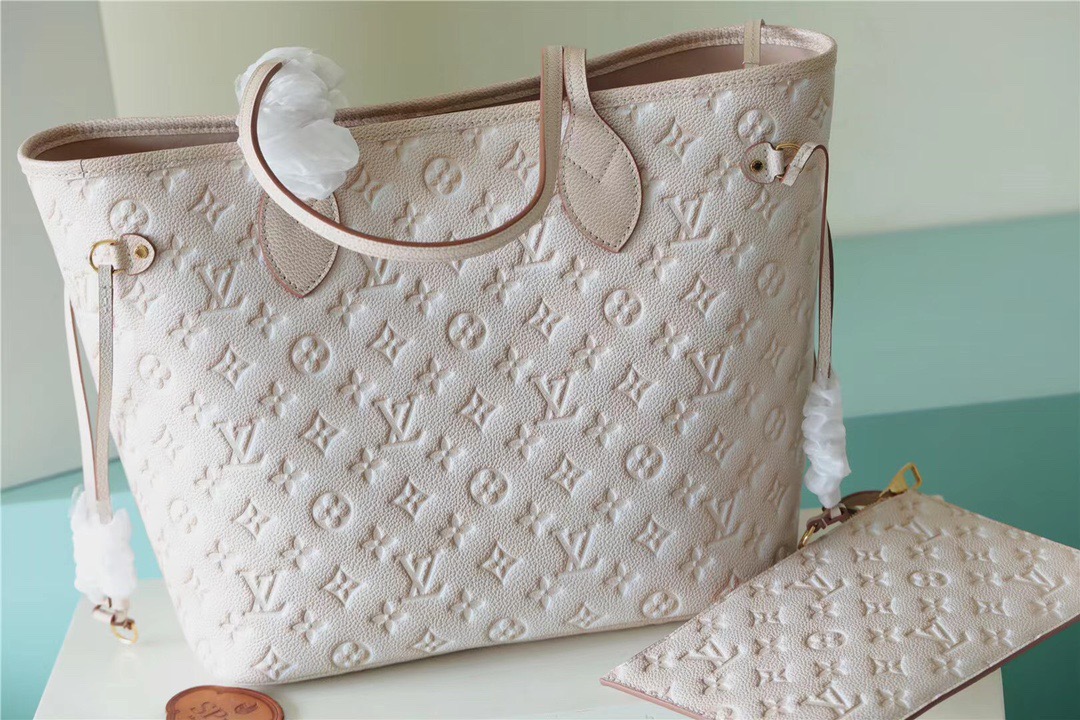 Louis Vuitton Neverfull MM Monogram Empreinte Pale Beige For Women, Women’s Handbags, Shoulder and Crossbody Bags 12.2in/31cm