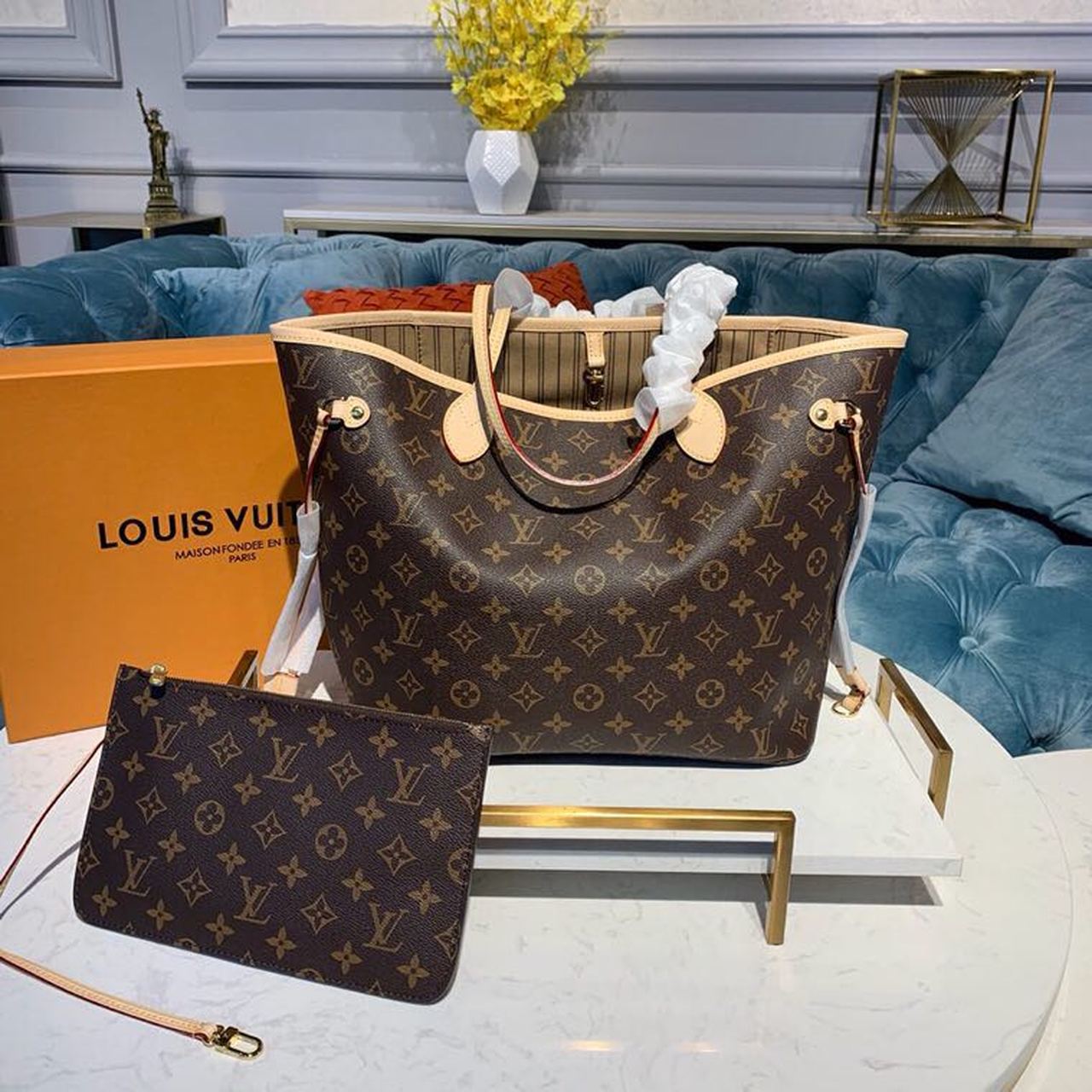 Louis Vuitton Neverfull MM Tote Bag Monogram Canvas For Women, Women’s Handbags, Shoulder Bags 12.6in/32cm