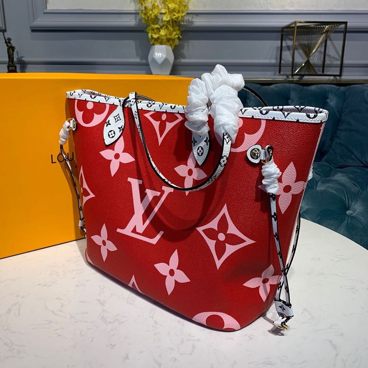 Louis Vuitton Neverfull MM Tote Bag Monogram Canvas Red/Pink For Women, Women’s Handbags, Shoulder Bags 12.2in/31cm