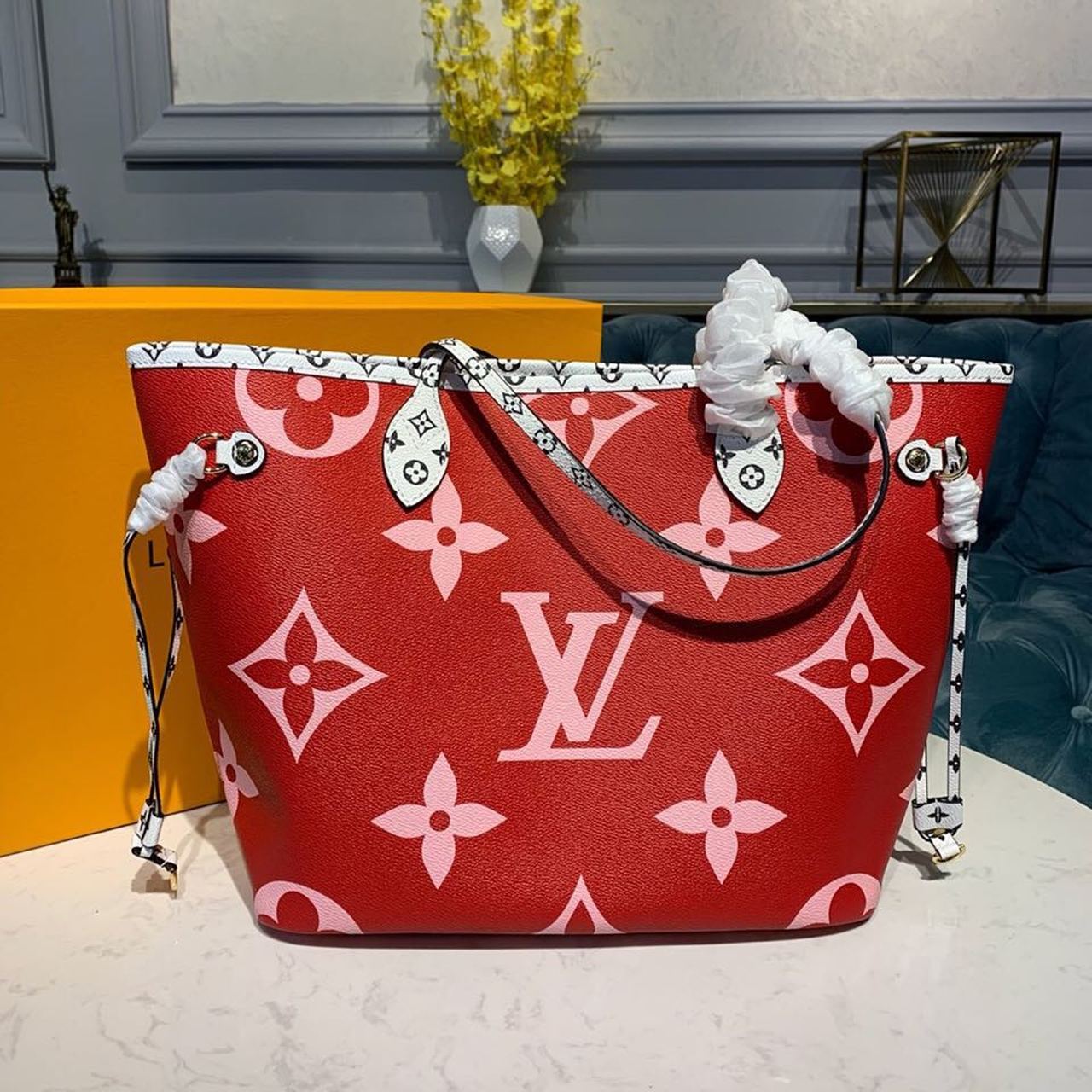 Louis Vuitton Neverfull MM Tote Bag Monogram Canvas Red/Pink For Women, Women’s Handbags, Shoulder Bags 12.2in/31cm
