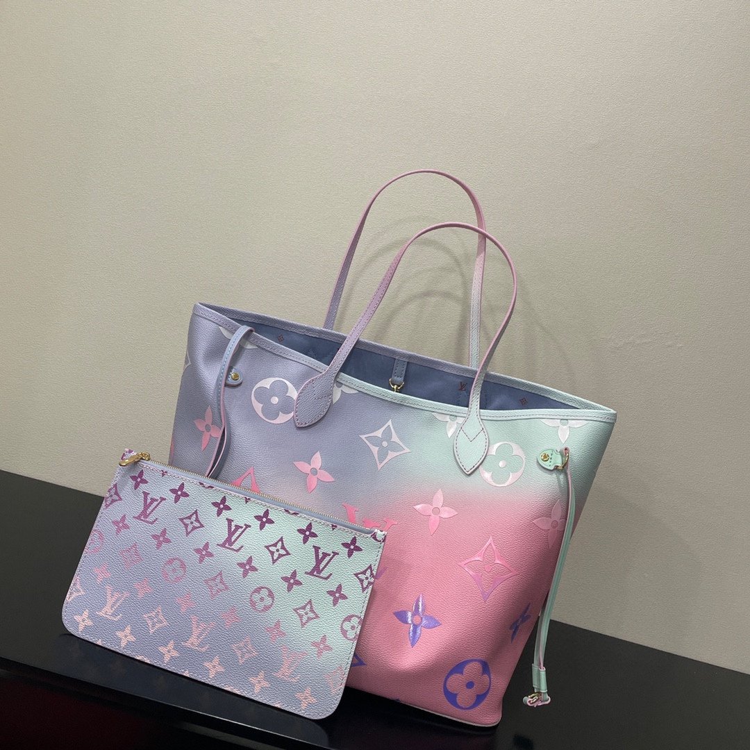 Louis Vuitton Neverfull MM Tote Bag Monogram Canvas Sunrise Pastel For Women, Women’s Handbags, Shoulder Bags 12.2in/31cm