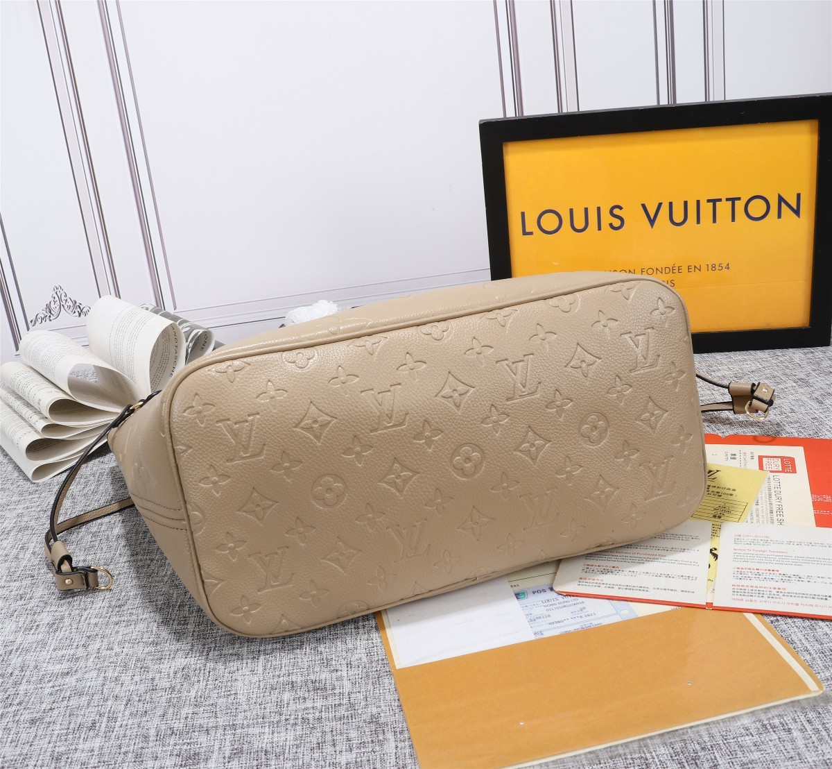 Louis Vuitton Neverfull MM Tote Bag Monogram Empreinte Tourterelle Gray For Women, Women’s Handbags, Shoulder Bags 12.2in/31cm