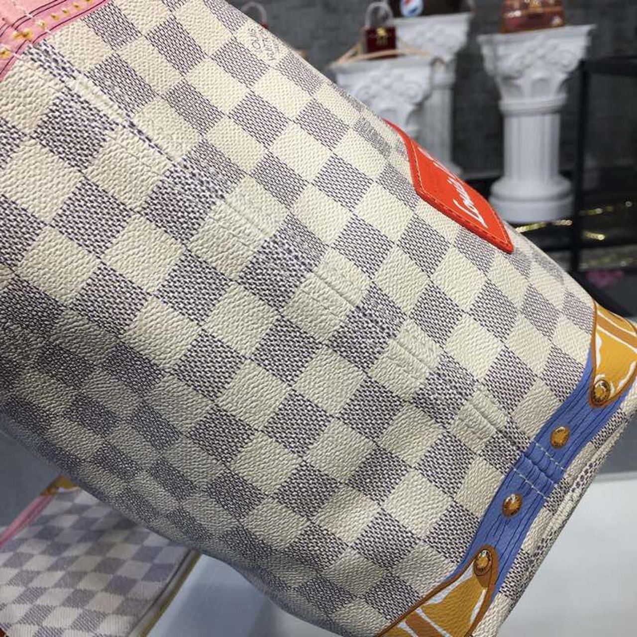 Louis Vuitton Neverfull MM Tote Bag Trompe L’oeil Print Damier Azur Canvas For Women, Women’s Handbags, Shoulder Bags 12.6in/32cm