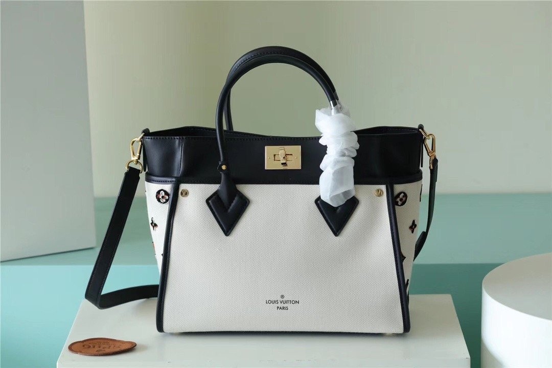 Louis Vuitton On My Side MM Bag Monogram Flower For Women 31cm/12.2 Inches Caramel Black