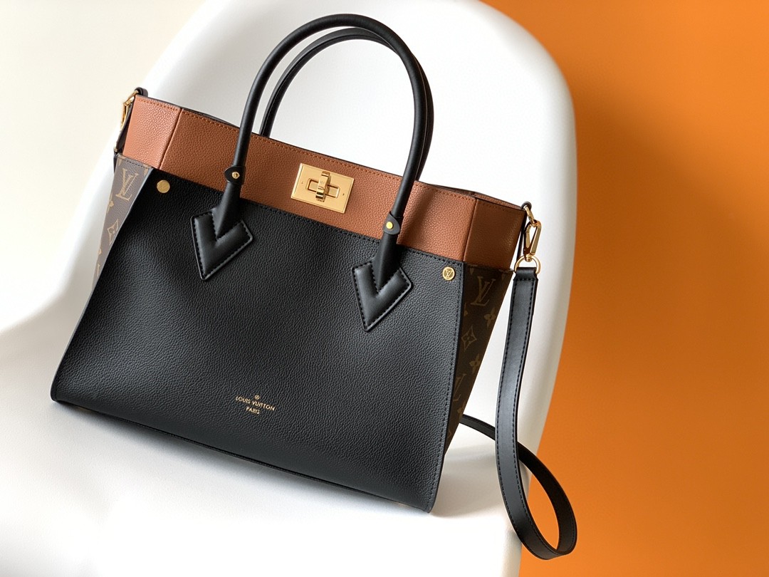 Louis Vuitton On My Side MM Tote Bag Monogram Canvas Black For Women, Women’s Handbags, Shoulder Bags 12in/31cm